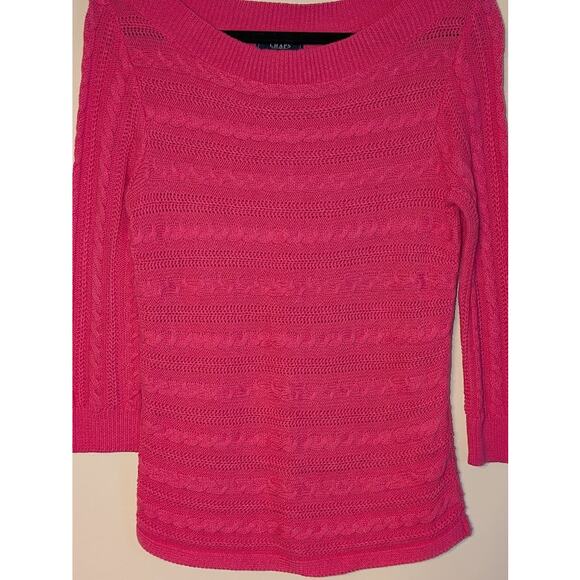 Chaps Womens S Pink Cable Knit Sweater Bright Knitwear Barbiecore Preppy Classic - Picture 5 of 10